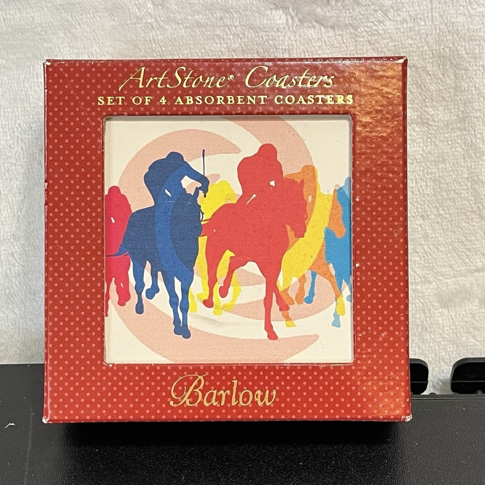 Barlow ArtStone 4 Absorbent Tile Coasters 4" X 4" Horse Racing Kentucky Derby